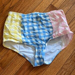 Jcrew checked swim bottoms cheeky fit high rise